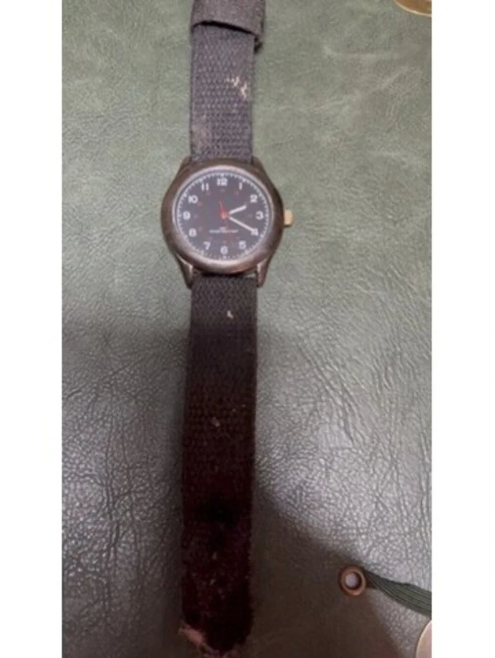 Vintage Black Military Style Water Resistant Watch with Fabric Strap
